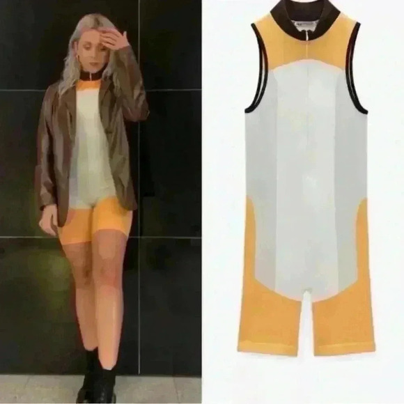 Zara Pants - Zara Jumpsuit Biker Women's Color Block High Neck Sleeveless Shorts